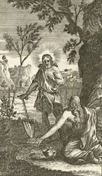 Jesus appears as a gardener to Mary Magdalen, from a German devotional, 1709